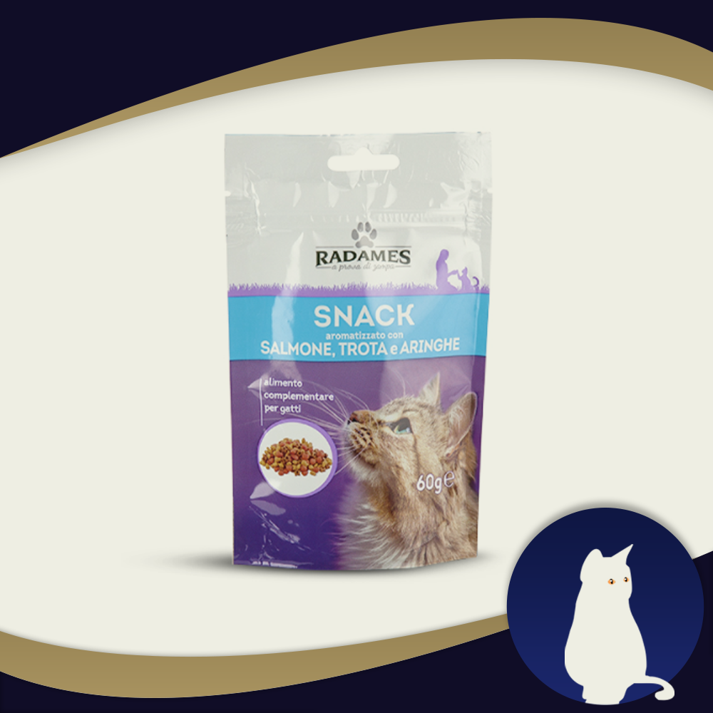 Poslastice za mačke sa ukusom lososa, pastrmke i haringe 60g "RADAMES"
